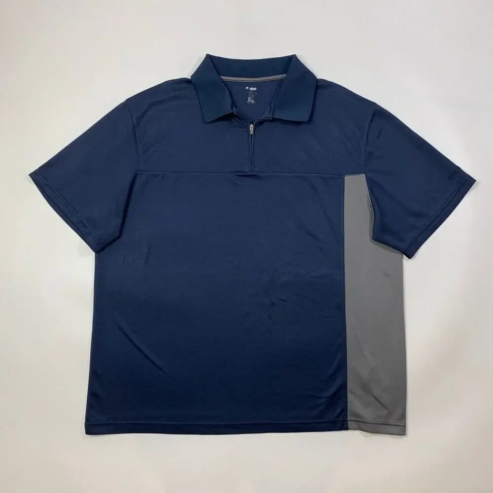 Reebok Polo Shirt Mens XXL Navy Graphite Golf 1/4 Zip Short Sleeve Performance